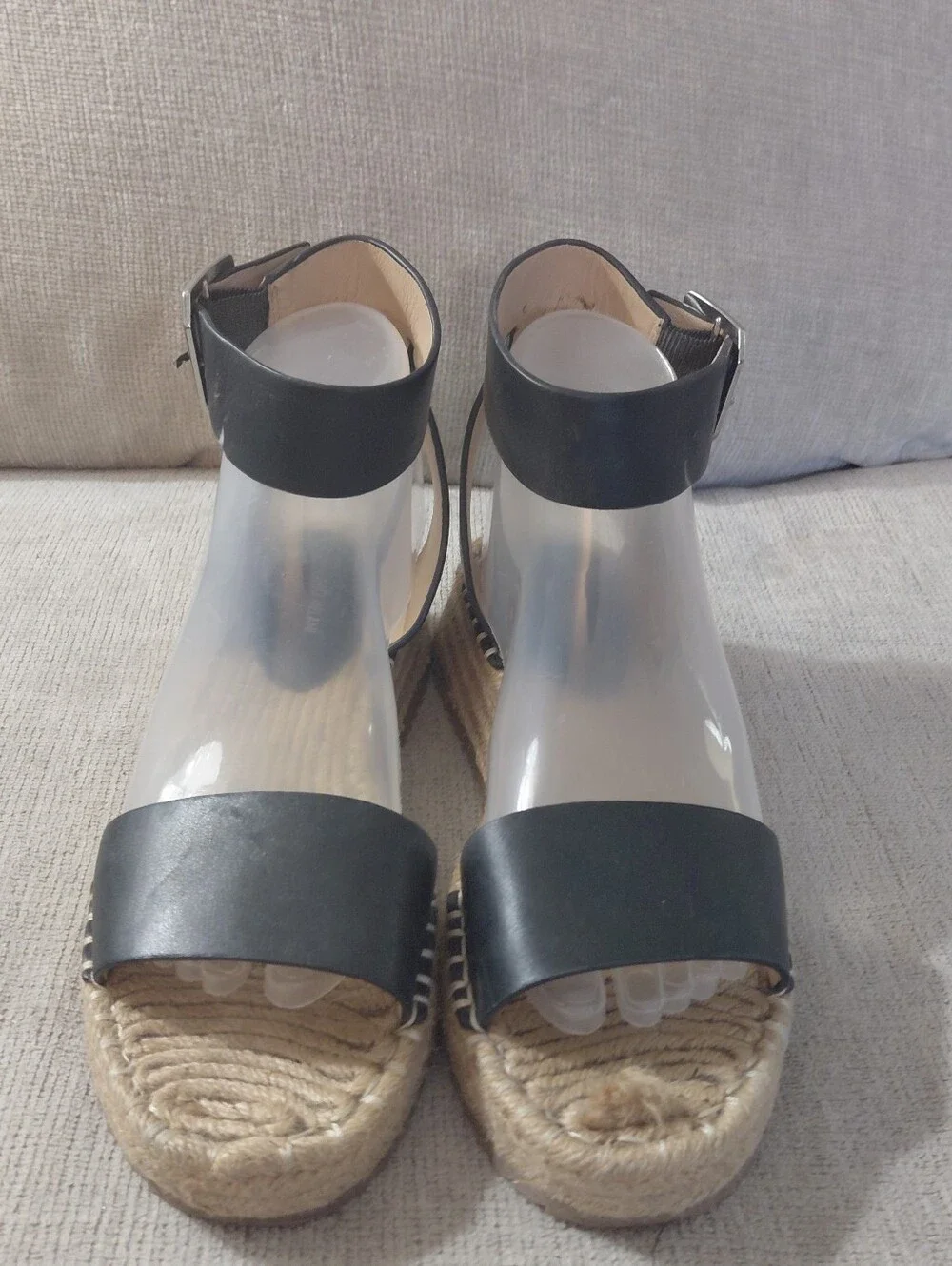 ANTONIO MELANI Black Leather Espadrille Platform Sandals Size 9.5